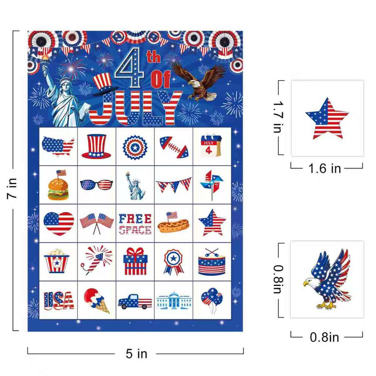 Independence Day Bingo Game Cards Set