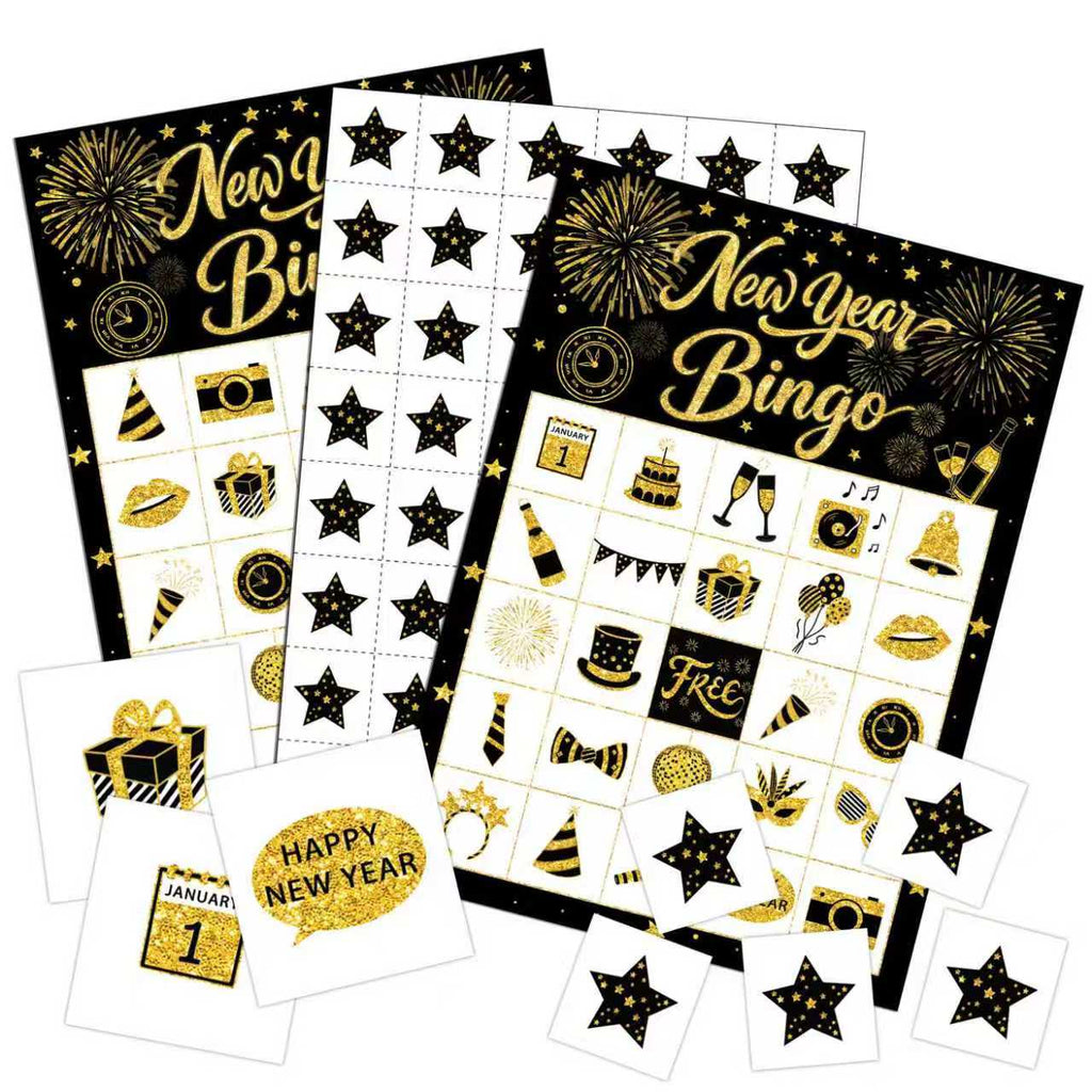 New Year Bingo Game Cards Set