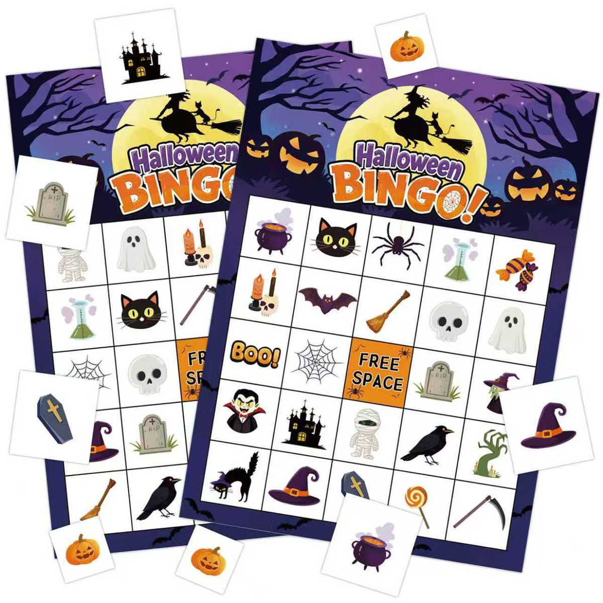 Halloween Bingo Game Cards Set