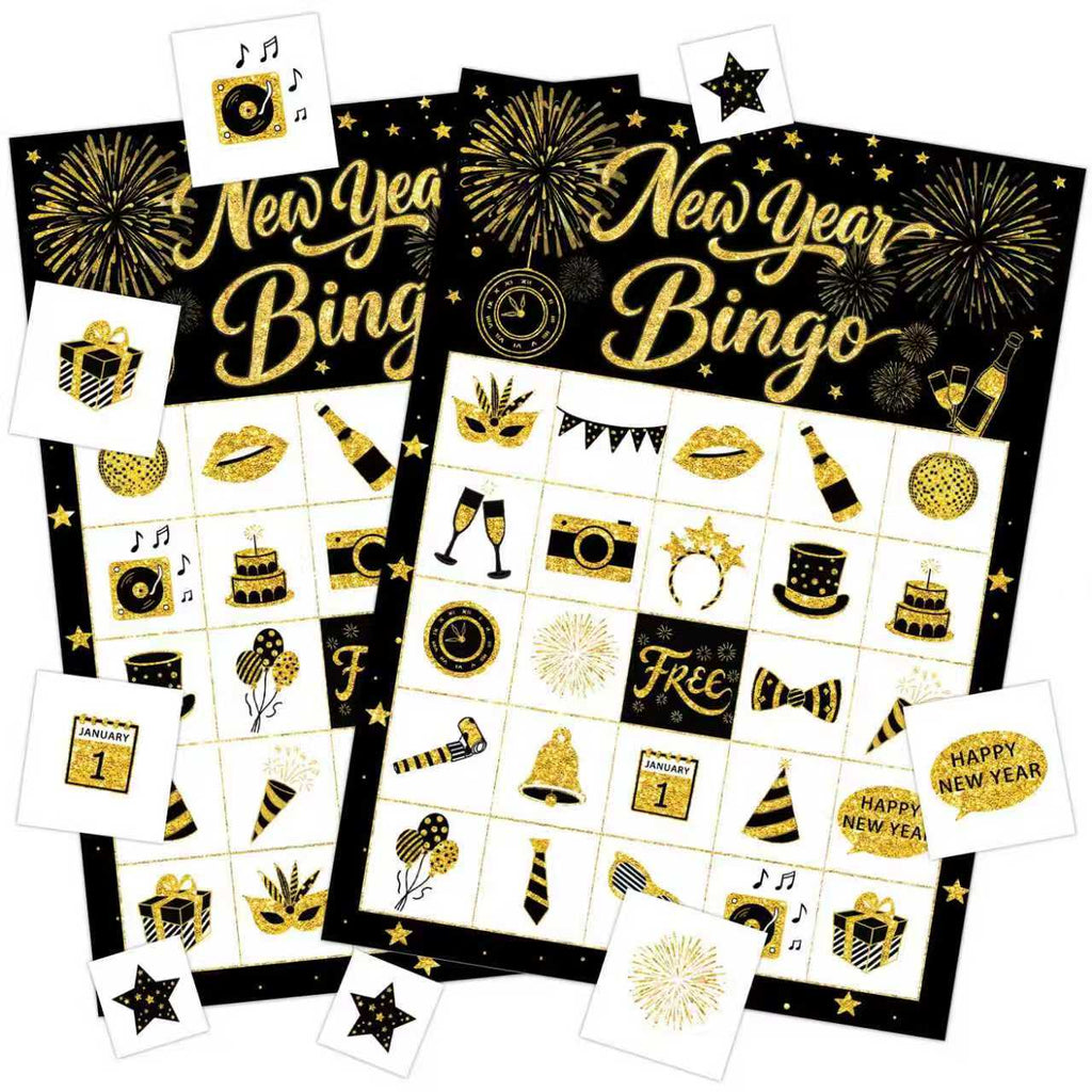 New Year Bingo Game Cards Set