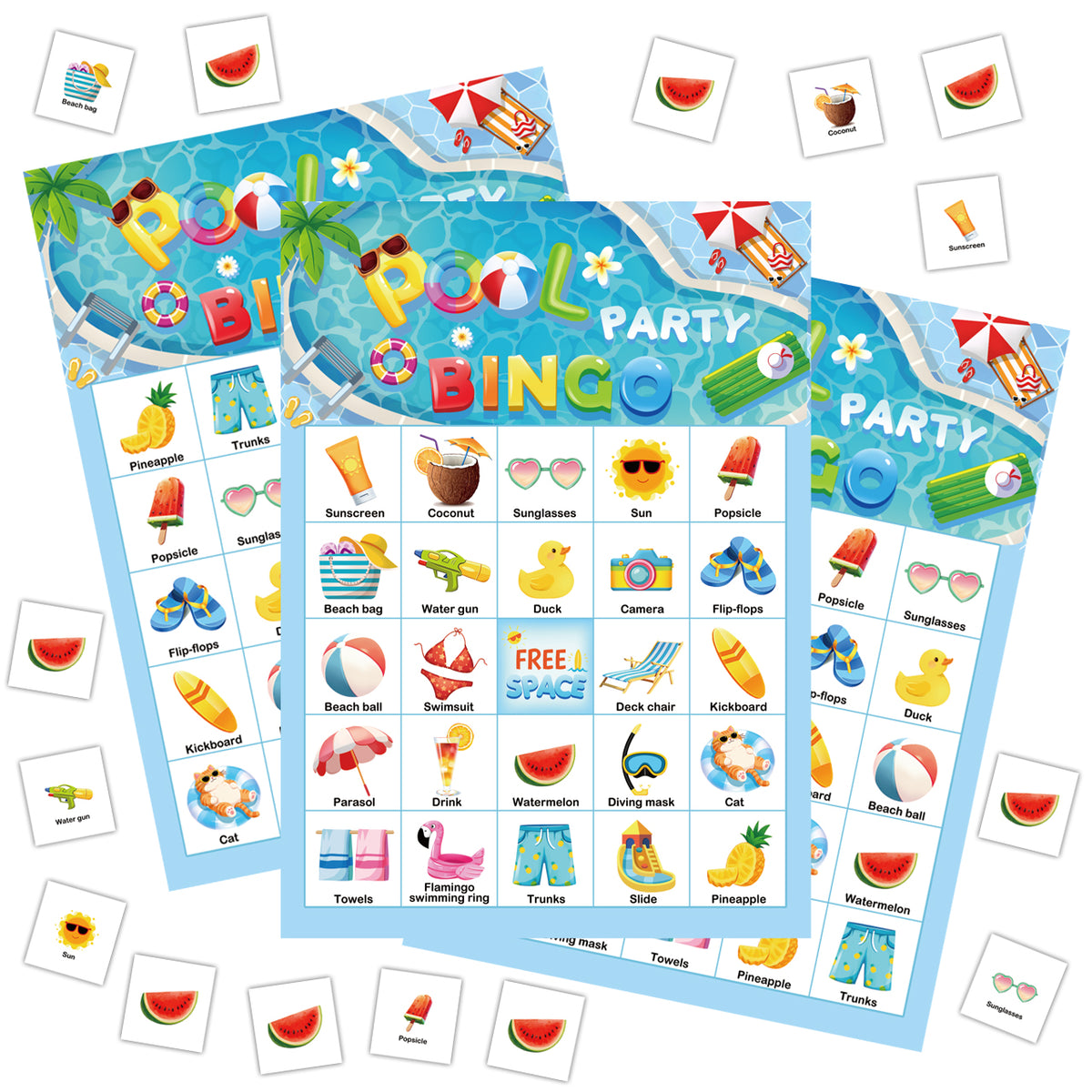 Pool Party Bingo Game Cards Set