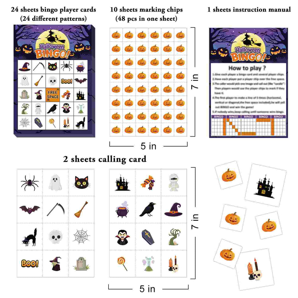 Halloween Bingo Game Cards Set