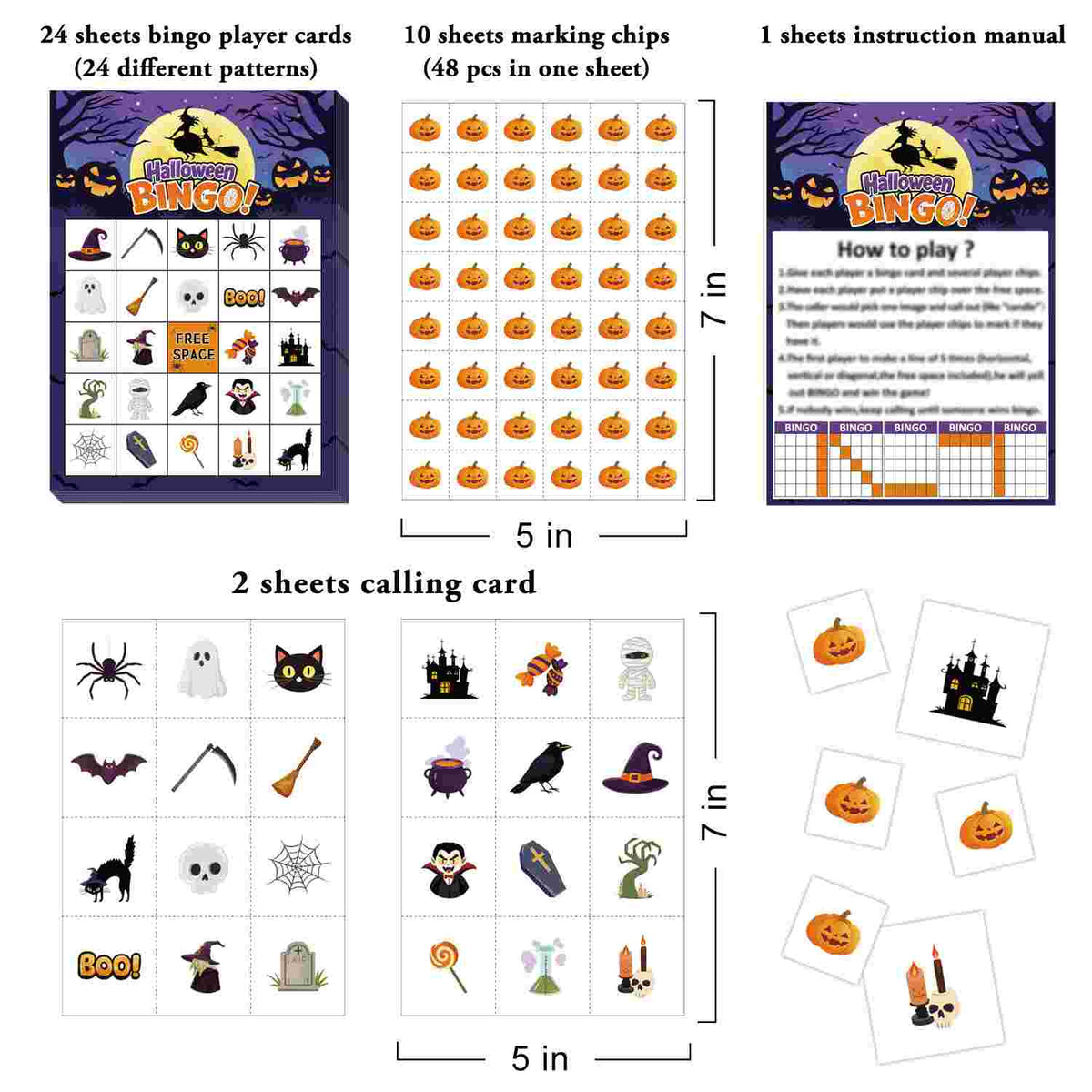 Halloween Bingo Game Cards Set