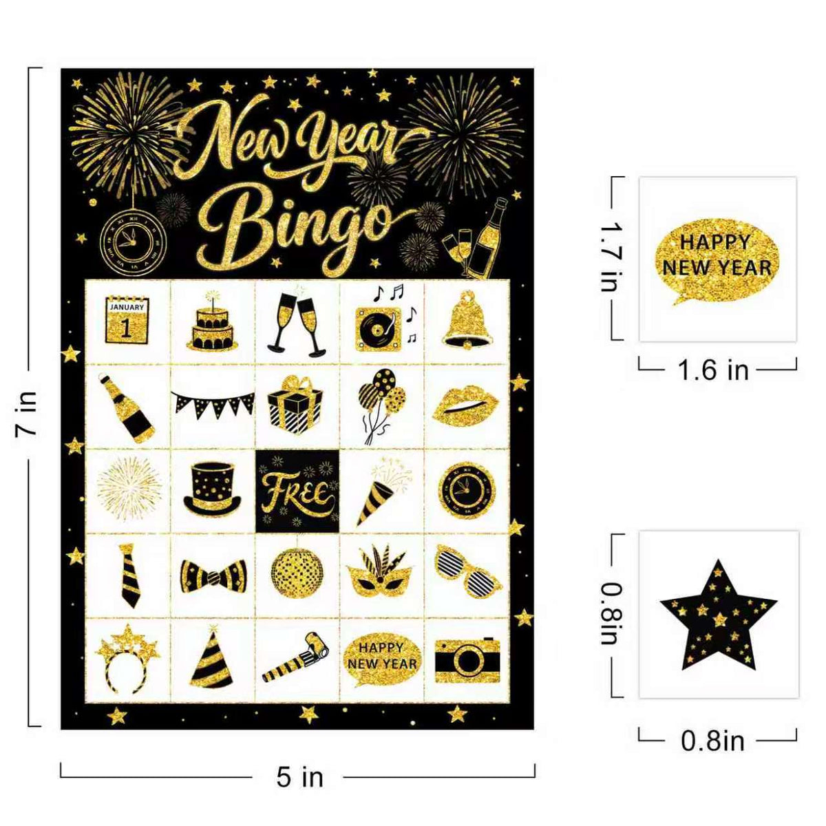 New Year Bingo Game Cards Set