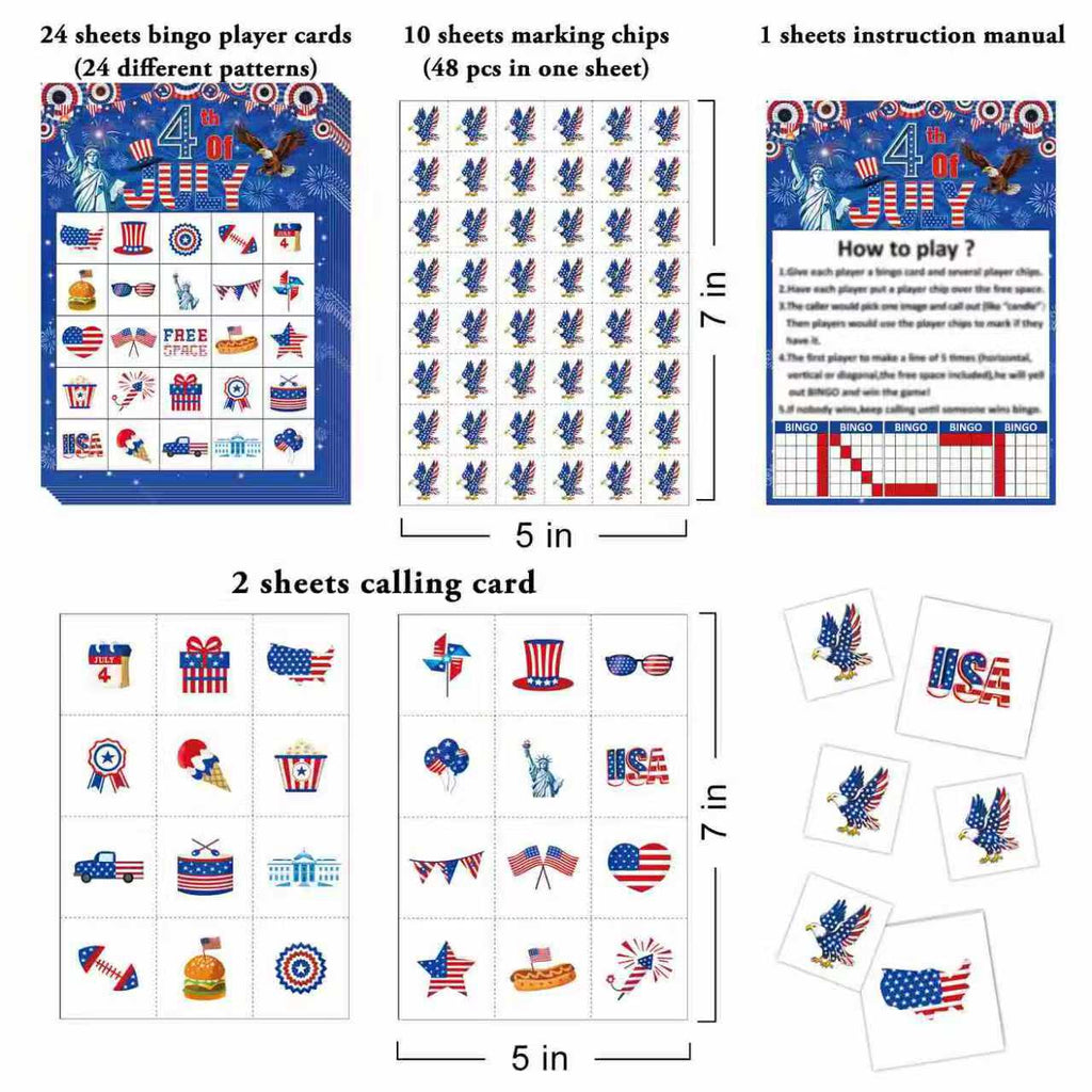 Independence Day Bingo Game Cards Set