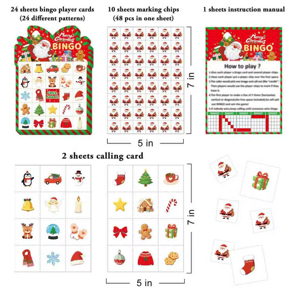 Christmas Santa Edition Bingo Game Cards Set