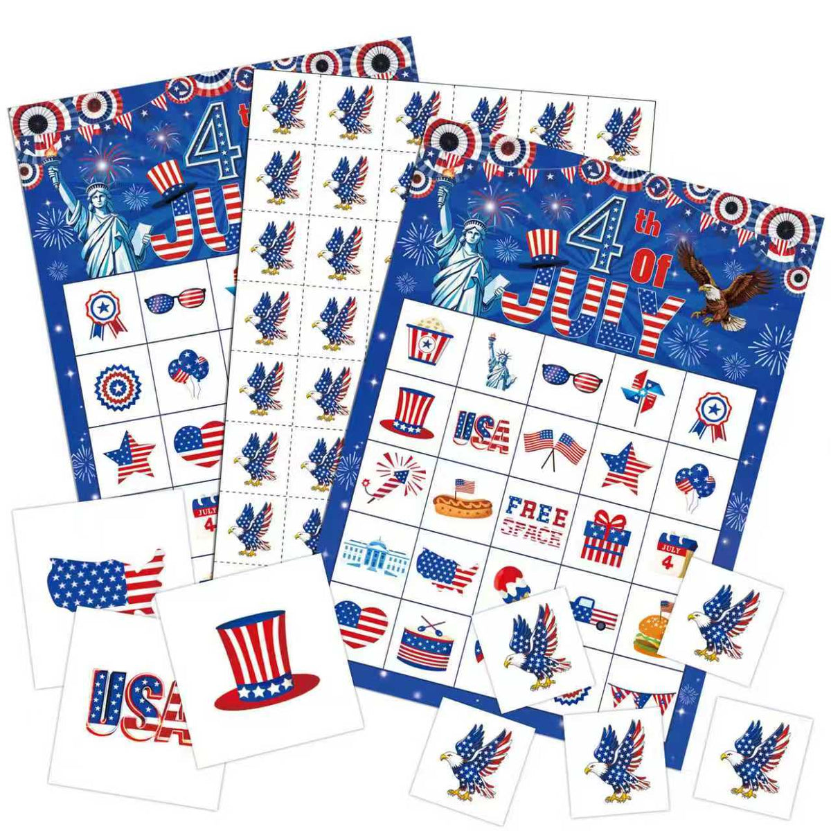 Independence Day Bingo Game Cards Set