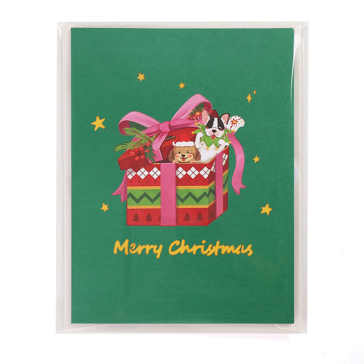 Christmas Dogs Present Box Pop up Card