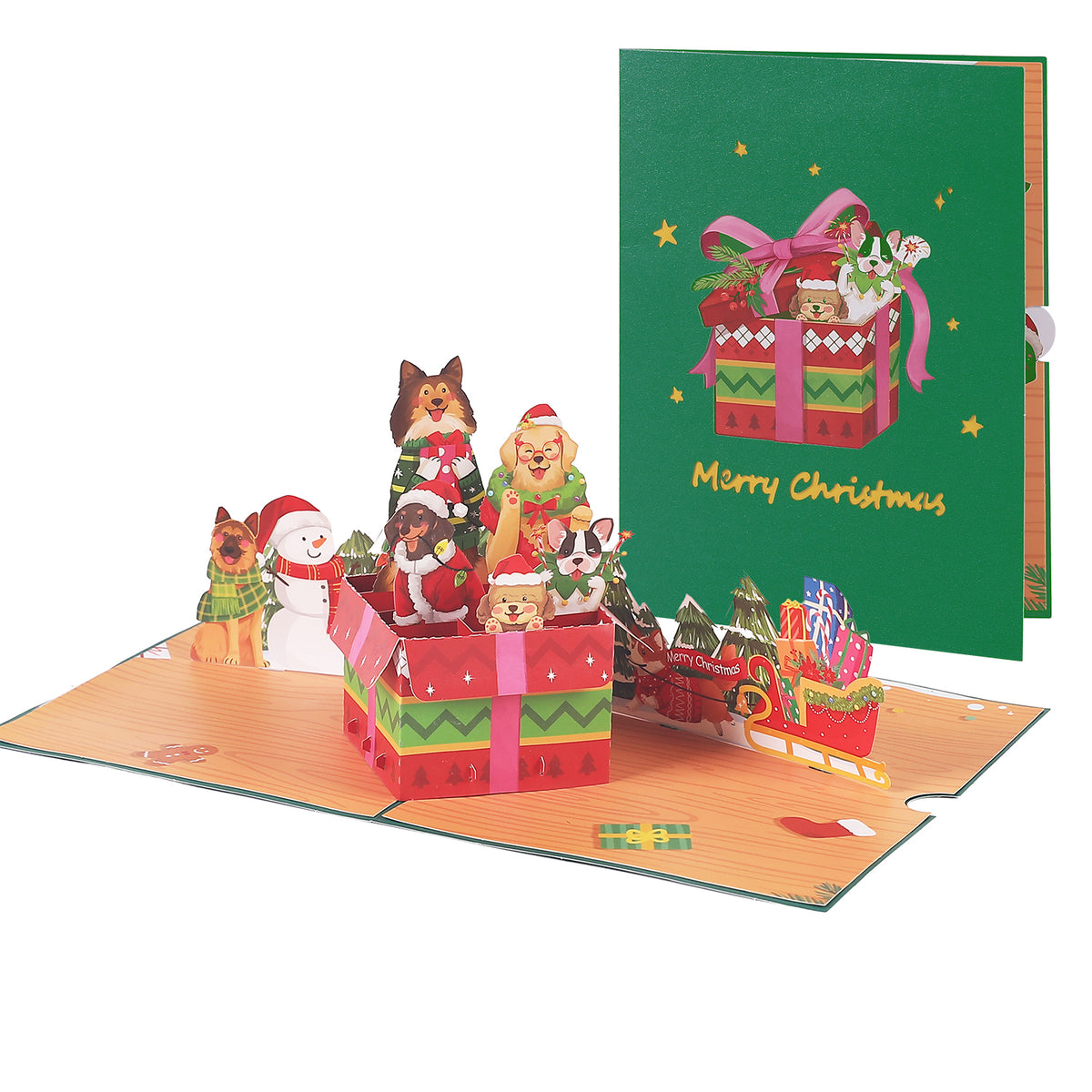Christmas Dogs Present Box Pop up Card