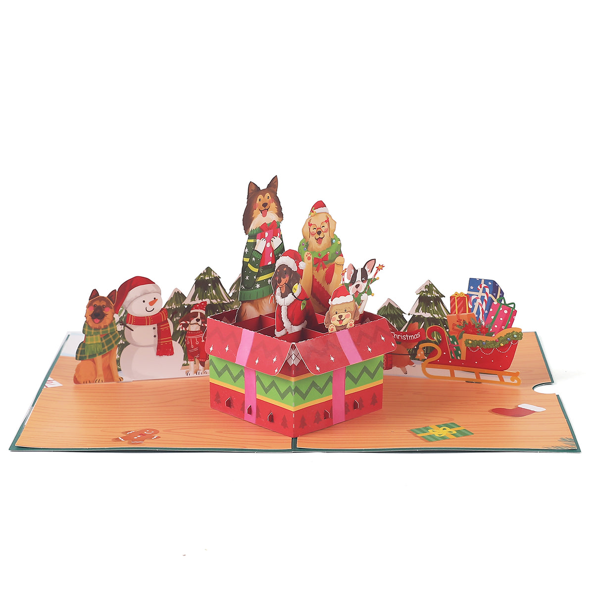 Christmas Dogs Present Box Pop up Card