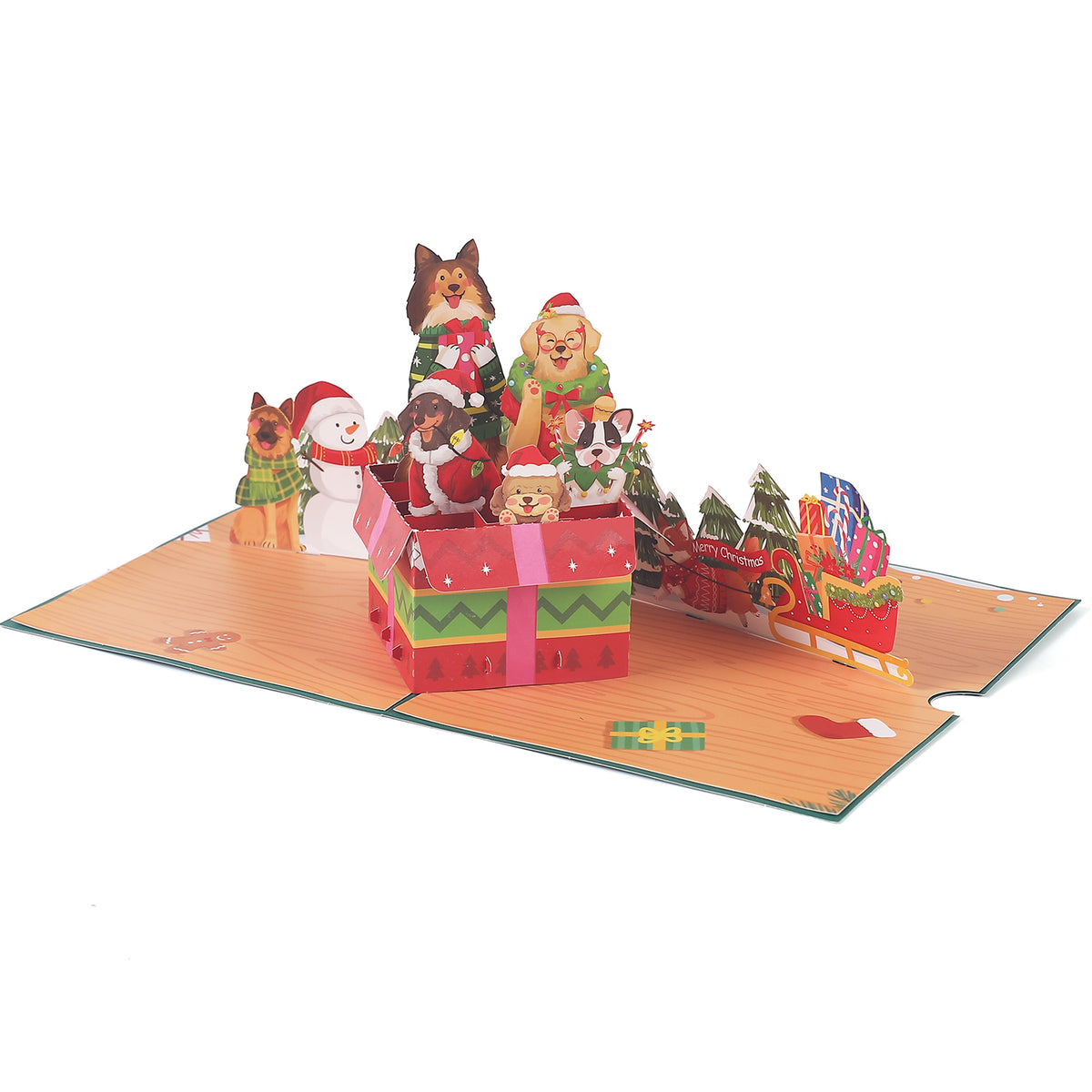 Christmas Dogs Present Box Pop up Card
