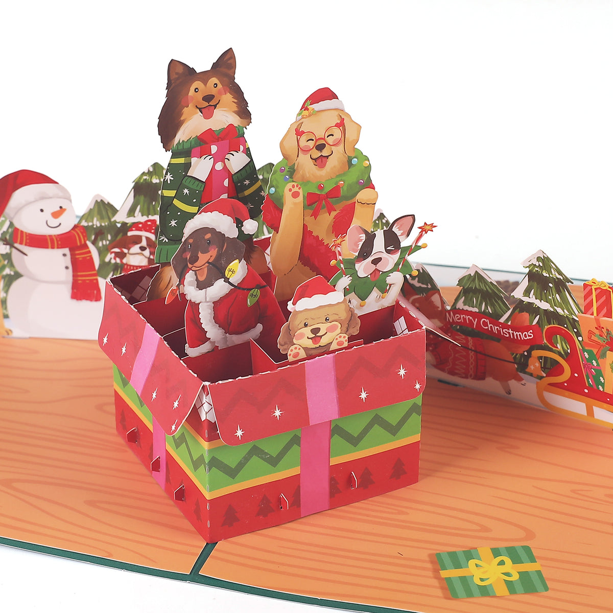 Christmas Dogs Present Box Pop up Card