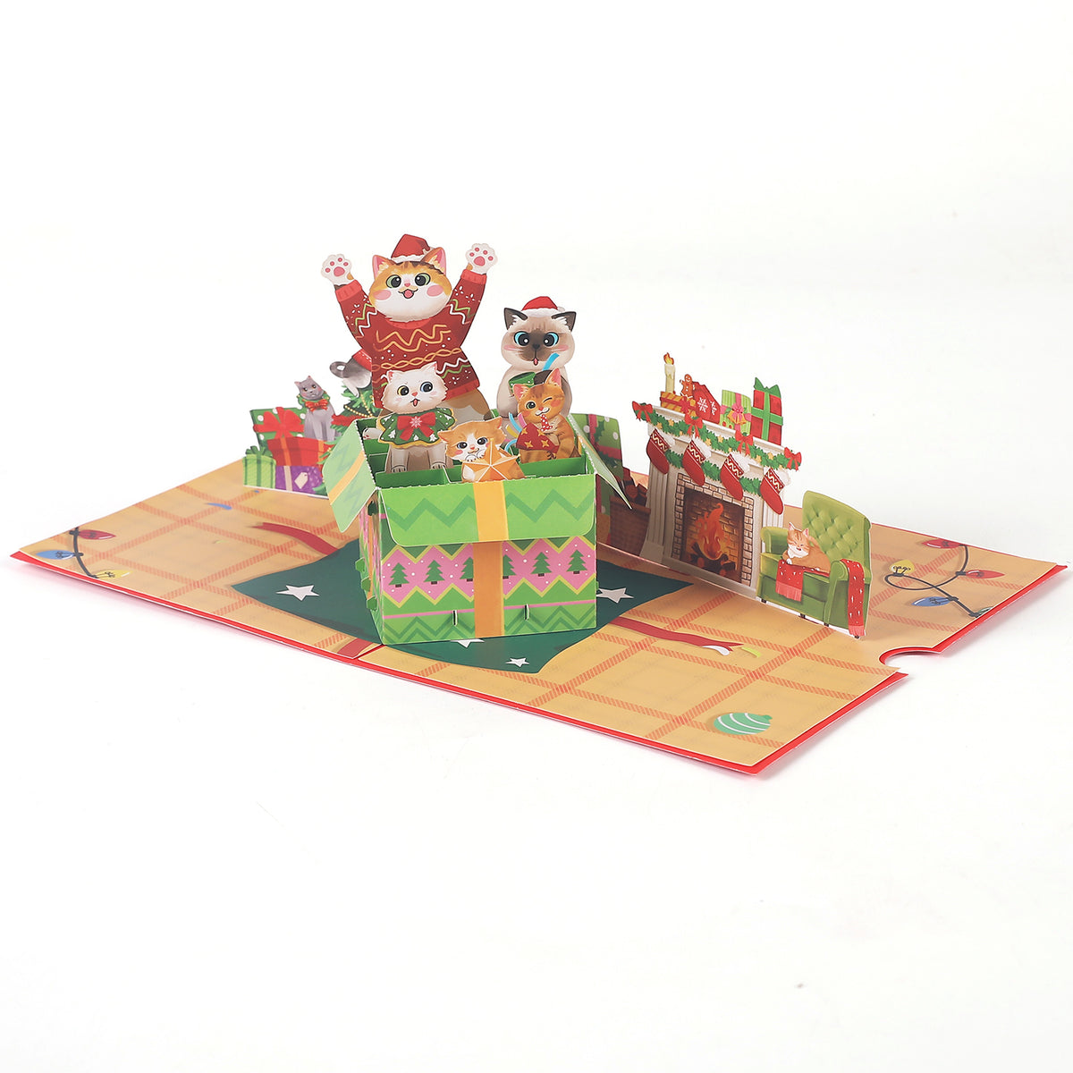 Christmas Cats Present Box Pop up card