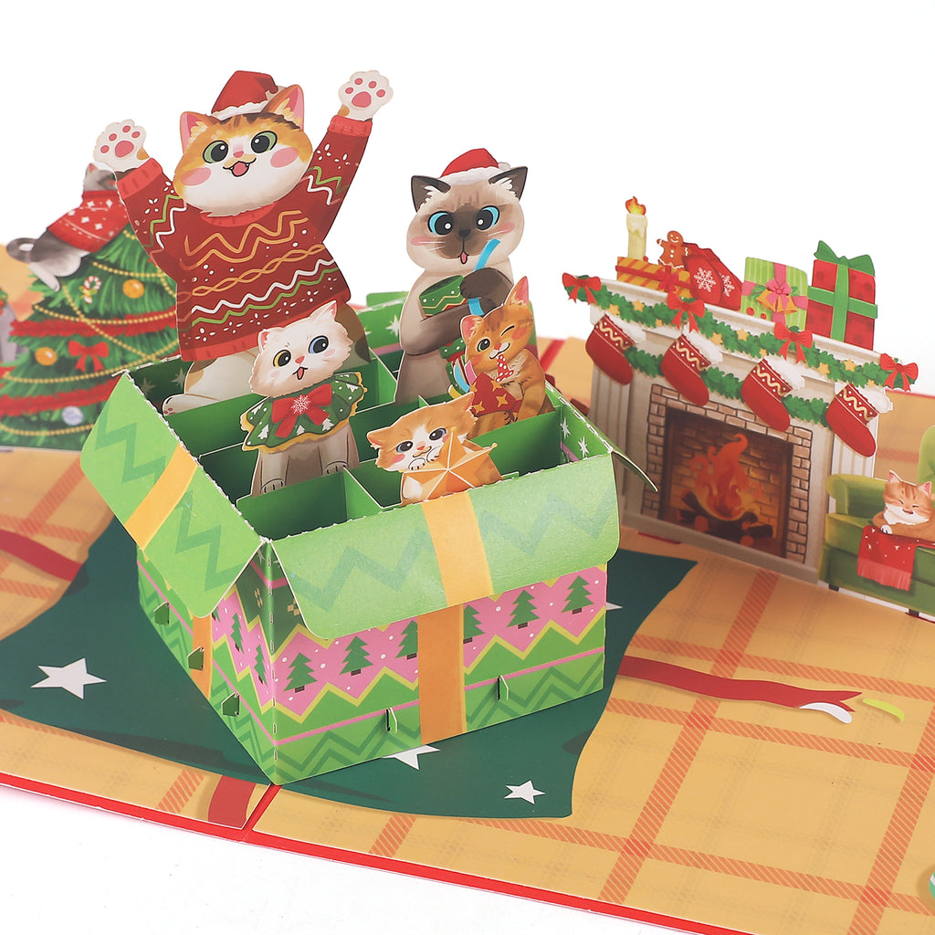 Christmas Cats Present Box Pop up card