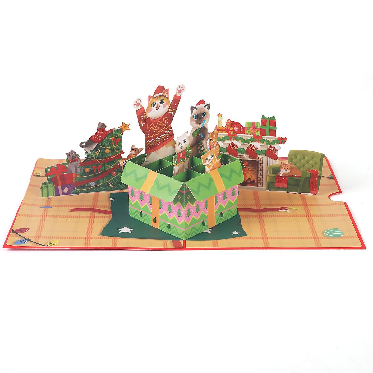 Christmas Cats Present Box Pop up card