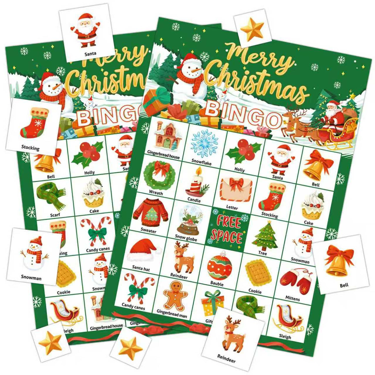 Christmas Holiday Bingo Game Cards Set