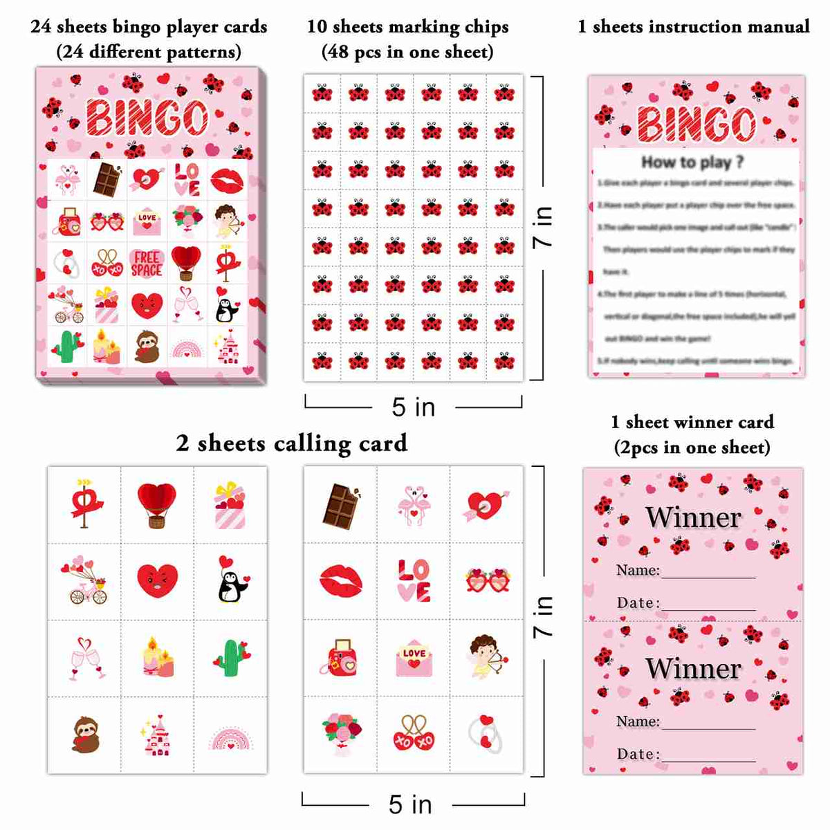 Valentine's Day Bingo Game Cards Set