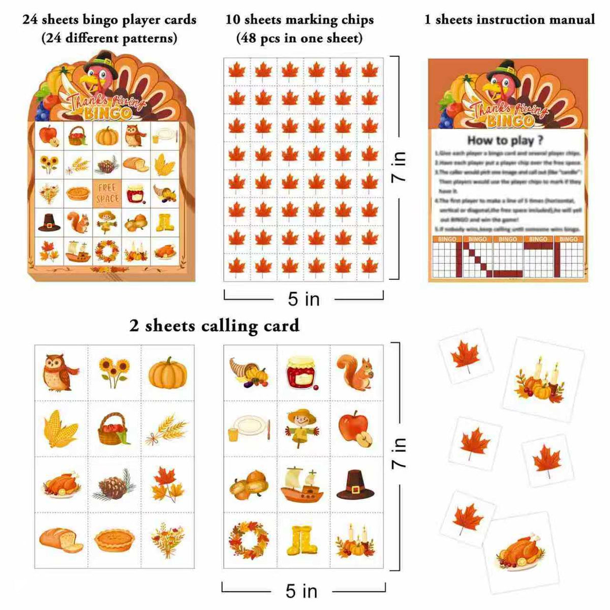 Thanksgiving Bingo Game Cards Set