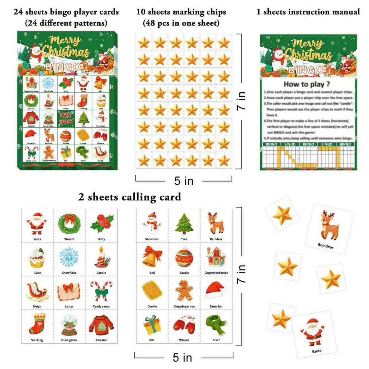 Christmas Holiday Bingo Game Cards Set