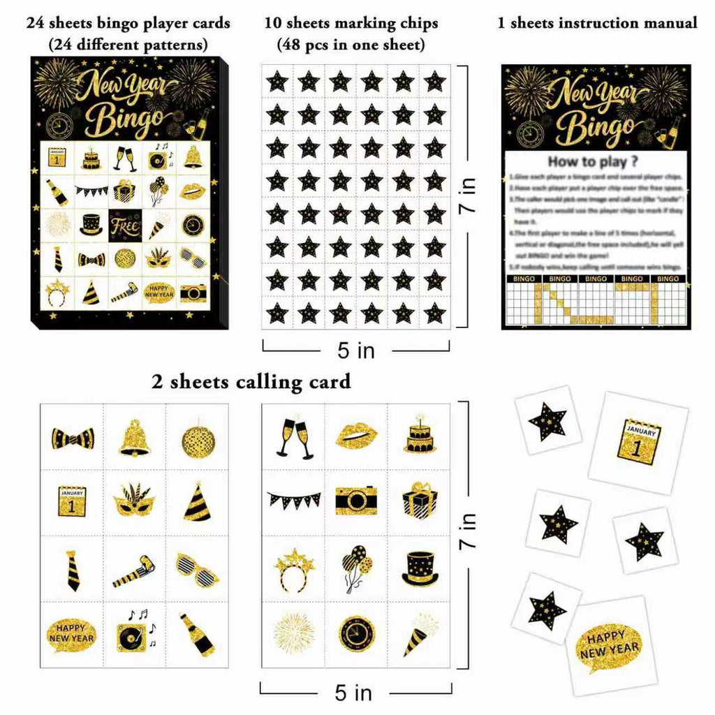 New Year Bingo Game Cards Set