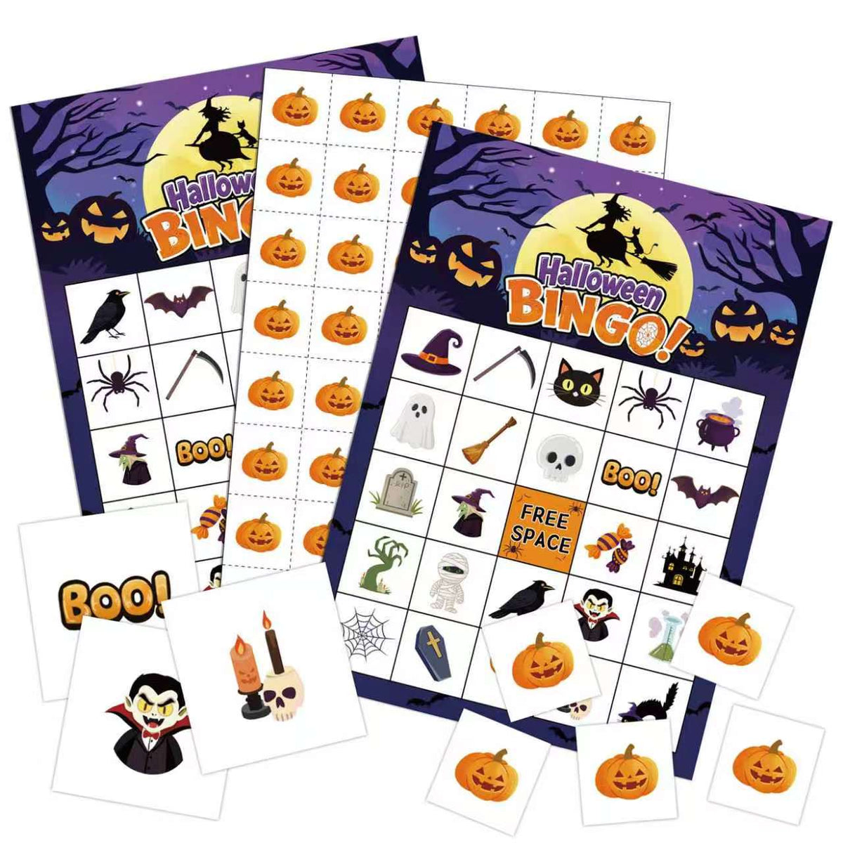 Halloween Bingo Game Cards Set